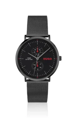 Style black-plated watch with mesh bracelet