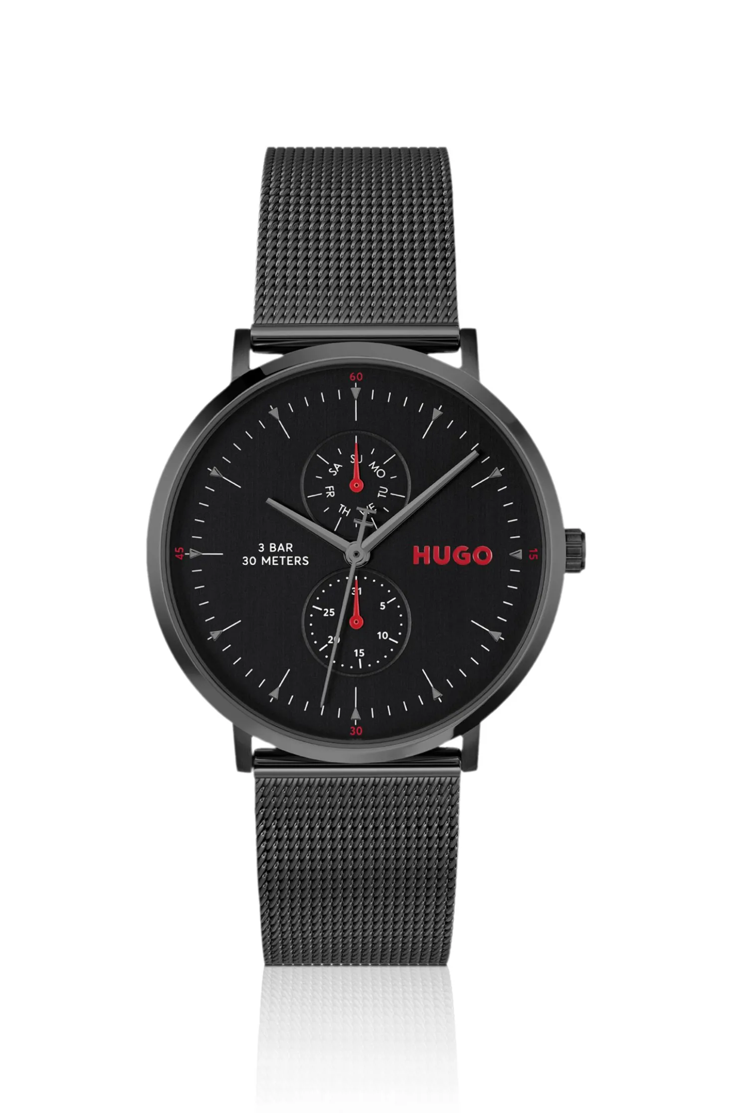Style black-plated watch with mesh bracelet