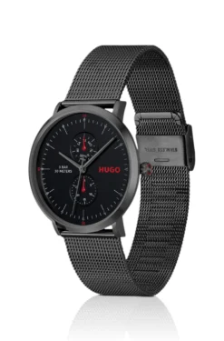 Style black-plated watch with mesh bracelet