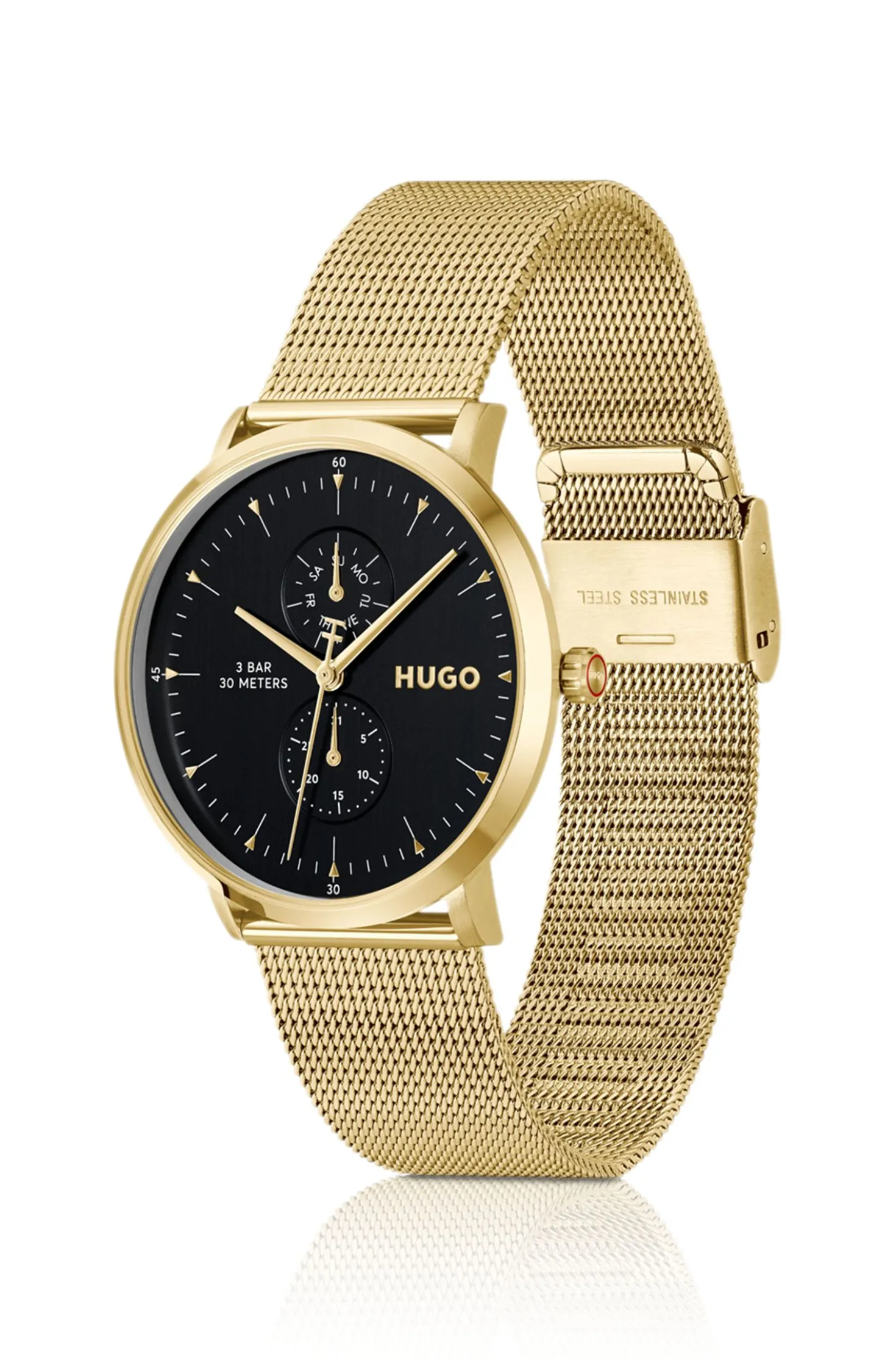 Style gold-tone watch with black dial