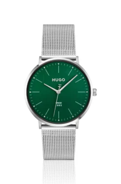#Style 3H green-dial watch with mesh bracelet
