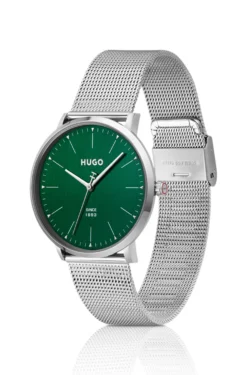 #Style 3H green-dial watch with mesh bracelet