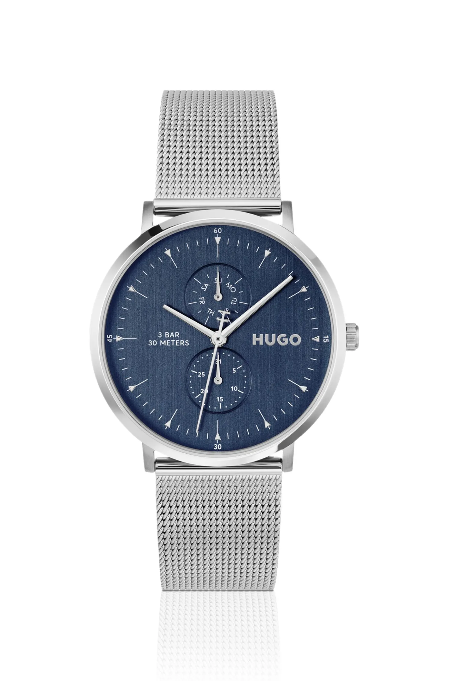 Style silver-tone watch with blue dial