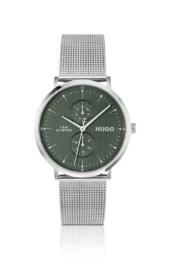 Style silver-tone watch with green dial