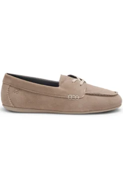 Suede boat shoes with stacked logo