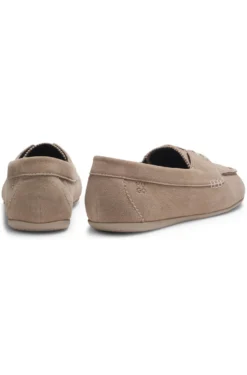 Suede boat shoes with stacked logo