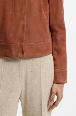 Suede jacket with covered zip closure