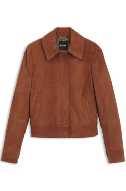 Suede jacket with covered zip closure
