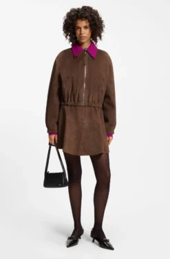 Suede jacket with gathered hem