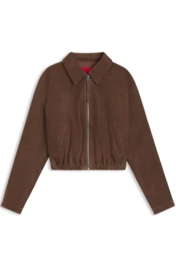 Suede jacket with gathered hem