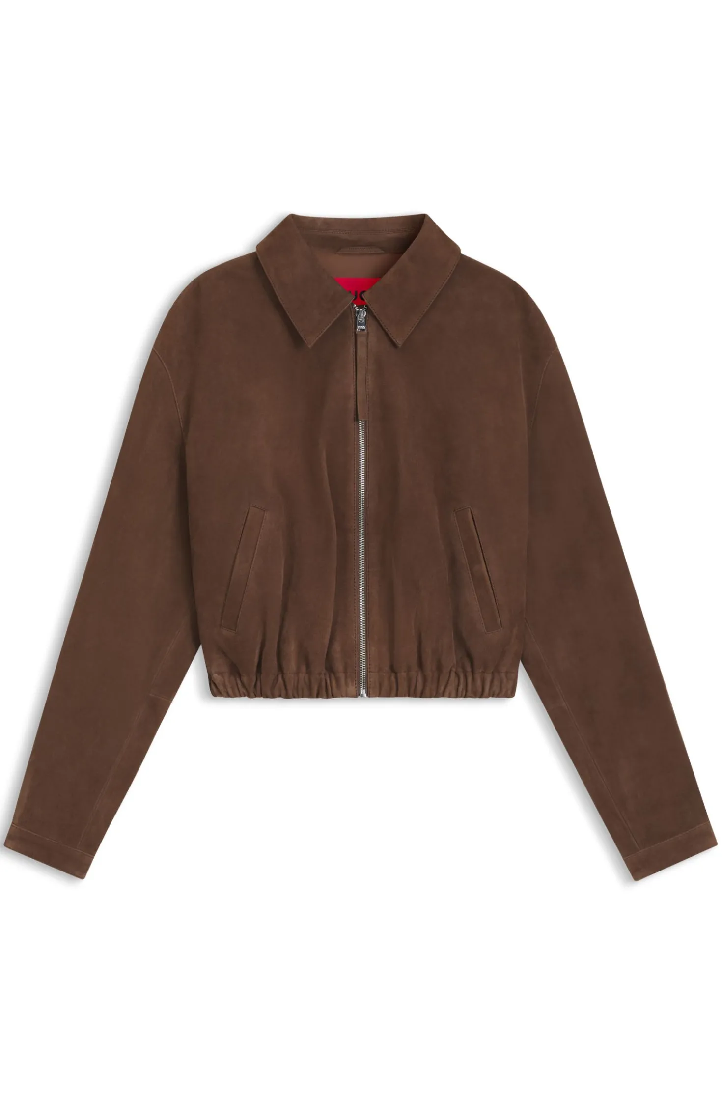 Suede jacket with gathered hem