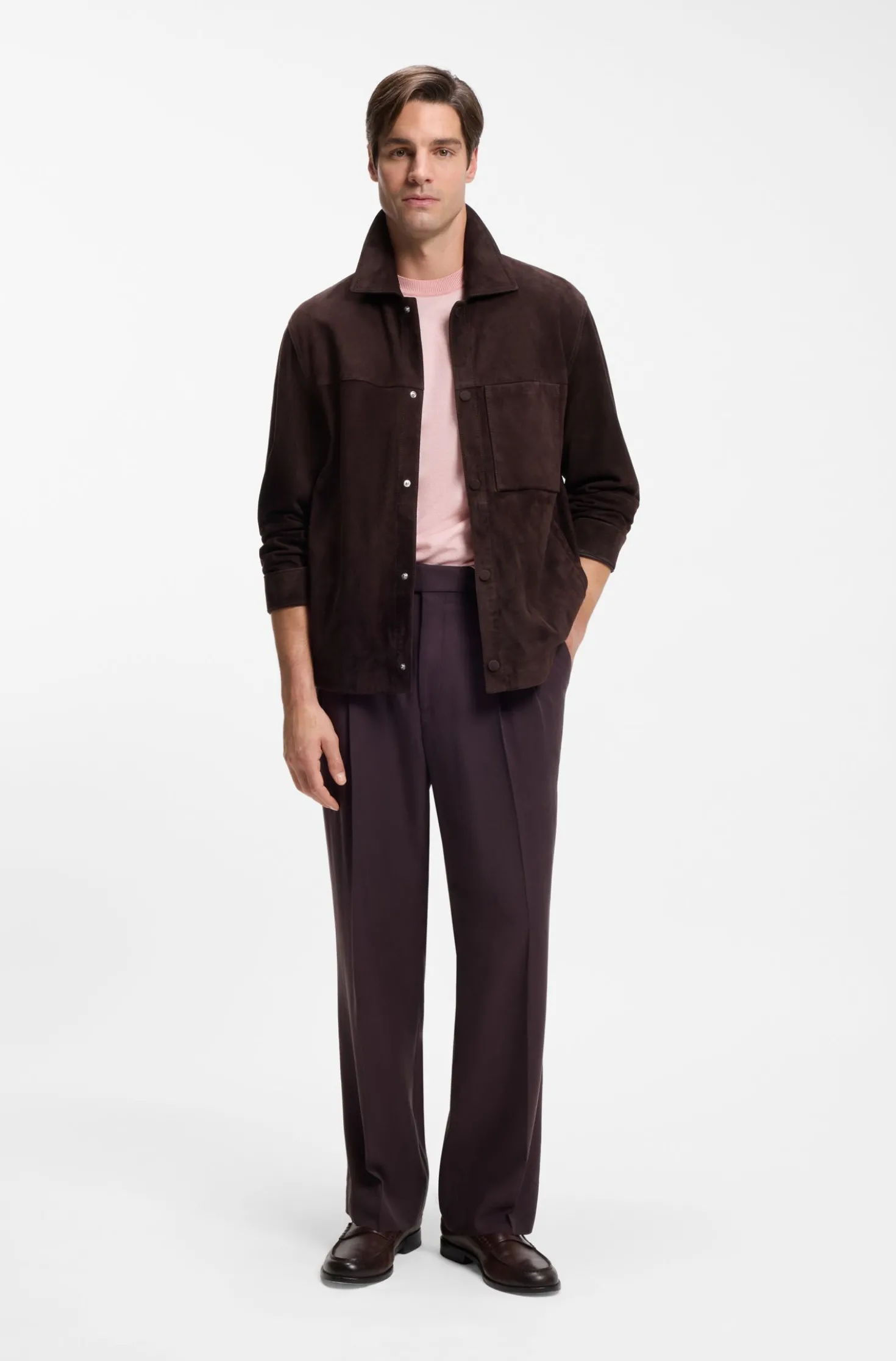 Suede jacket with press-stud closure