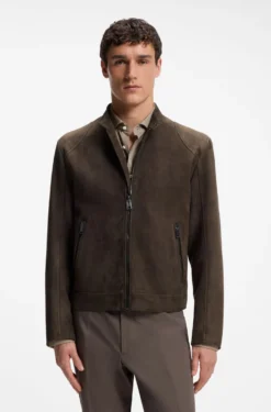 Suede jacket with zipped cuffs