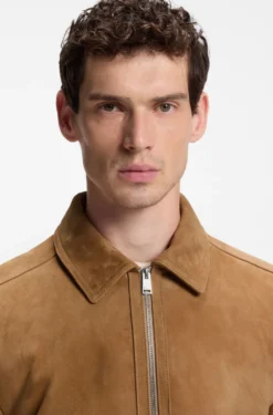 Suede leather jacket with zip closure