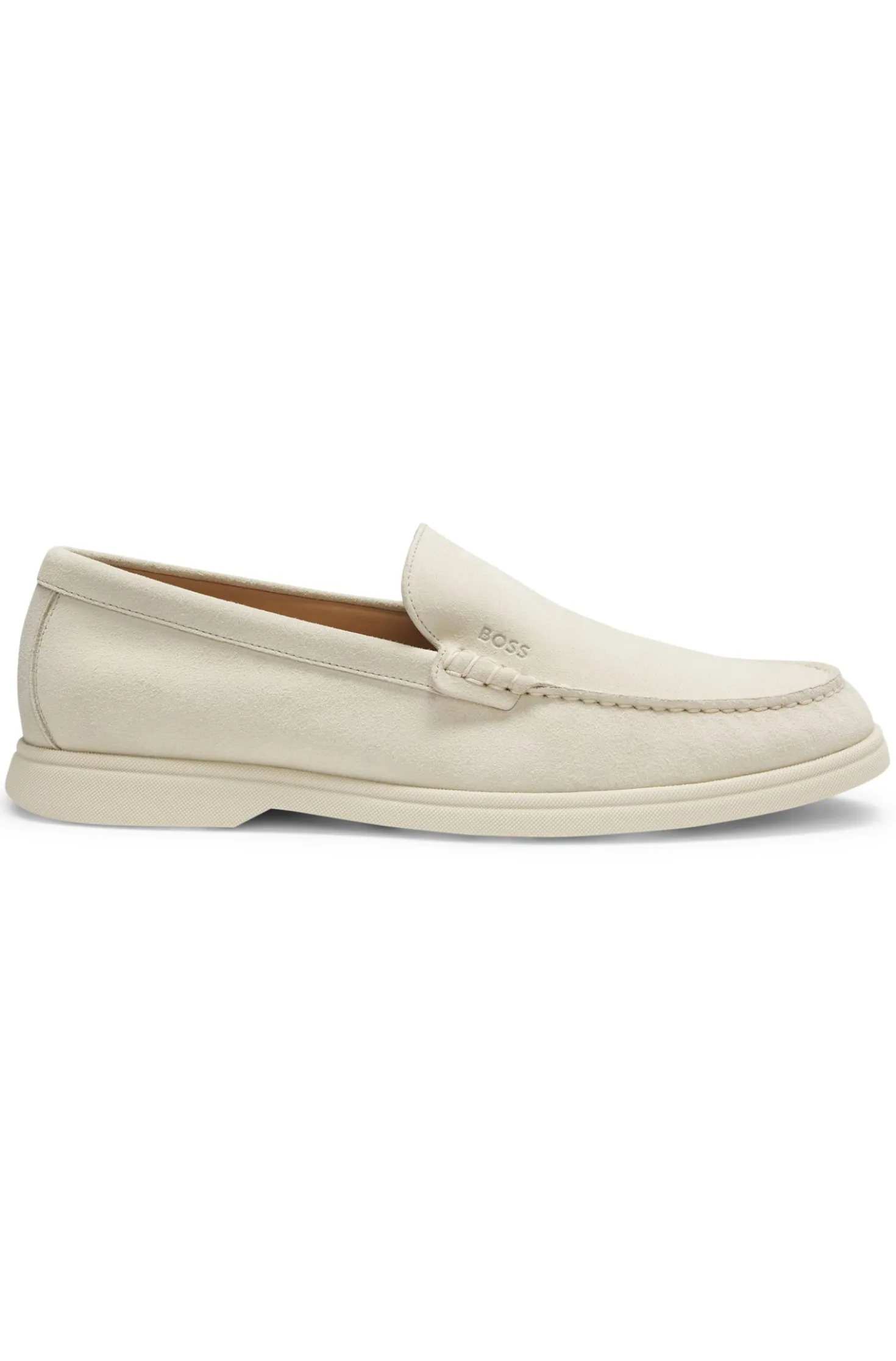 Suede loafers with embossed logo
