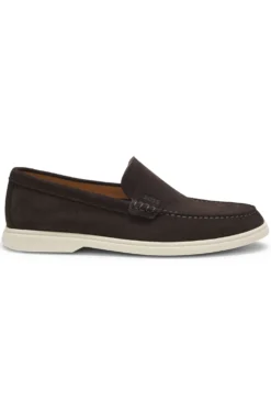 Suede loafers with embossed logo