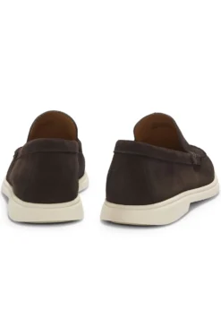 Suede loafers with embossed logo