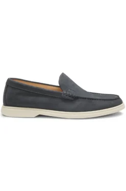 Suede loafers with embossed logo