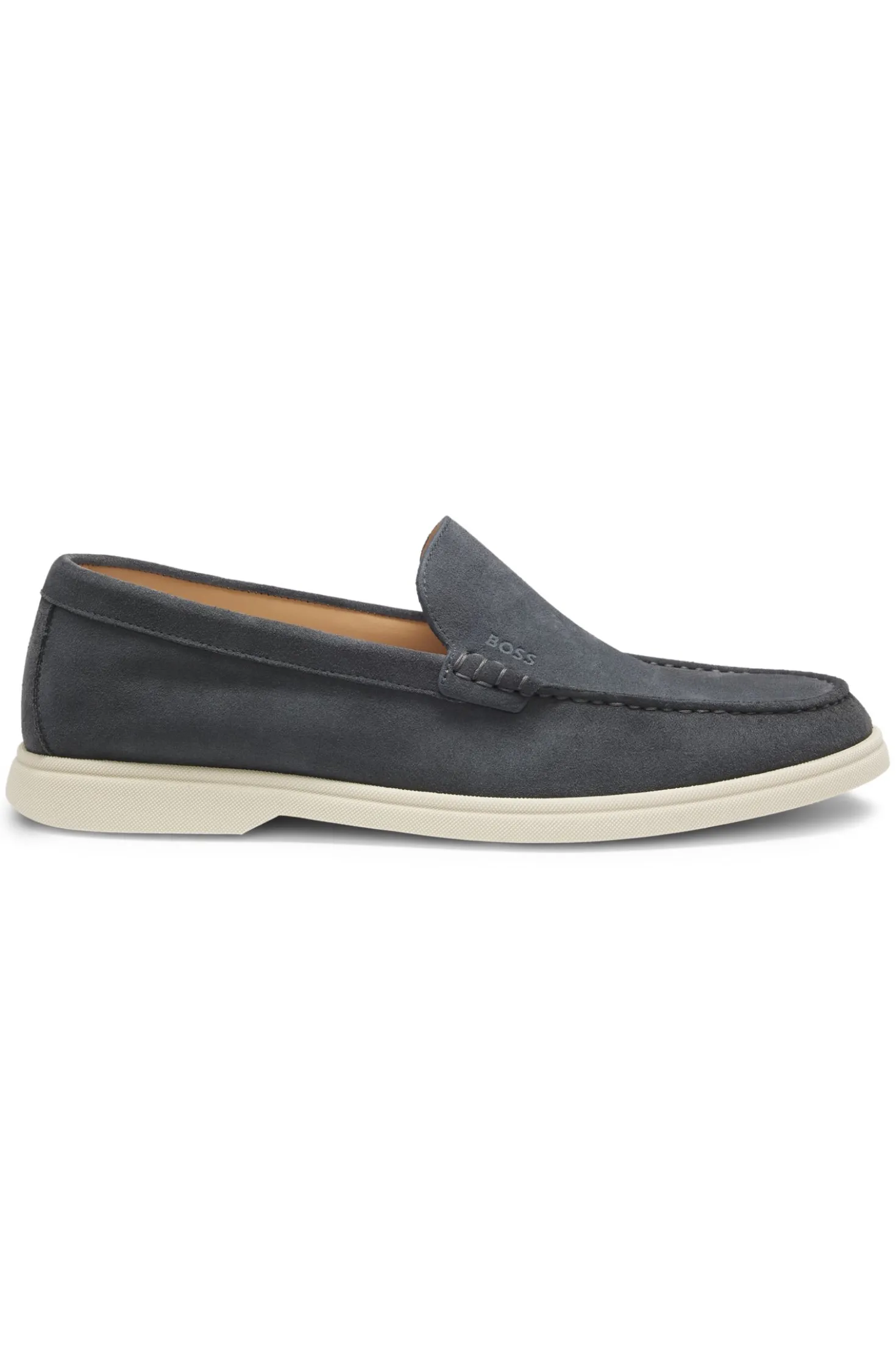 Suede loafers with embossed logo