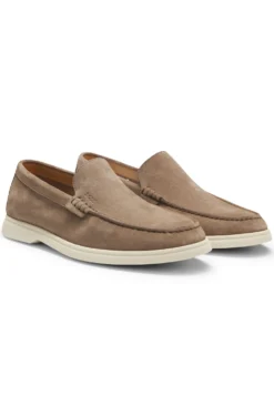Suede loafers with embossed logo