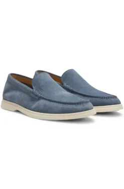 Suede loafers with embossed logo