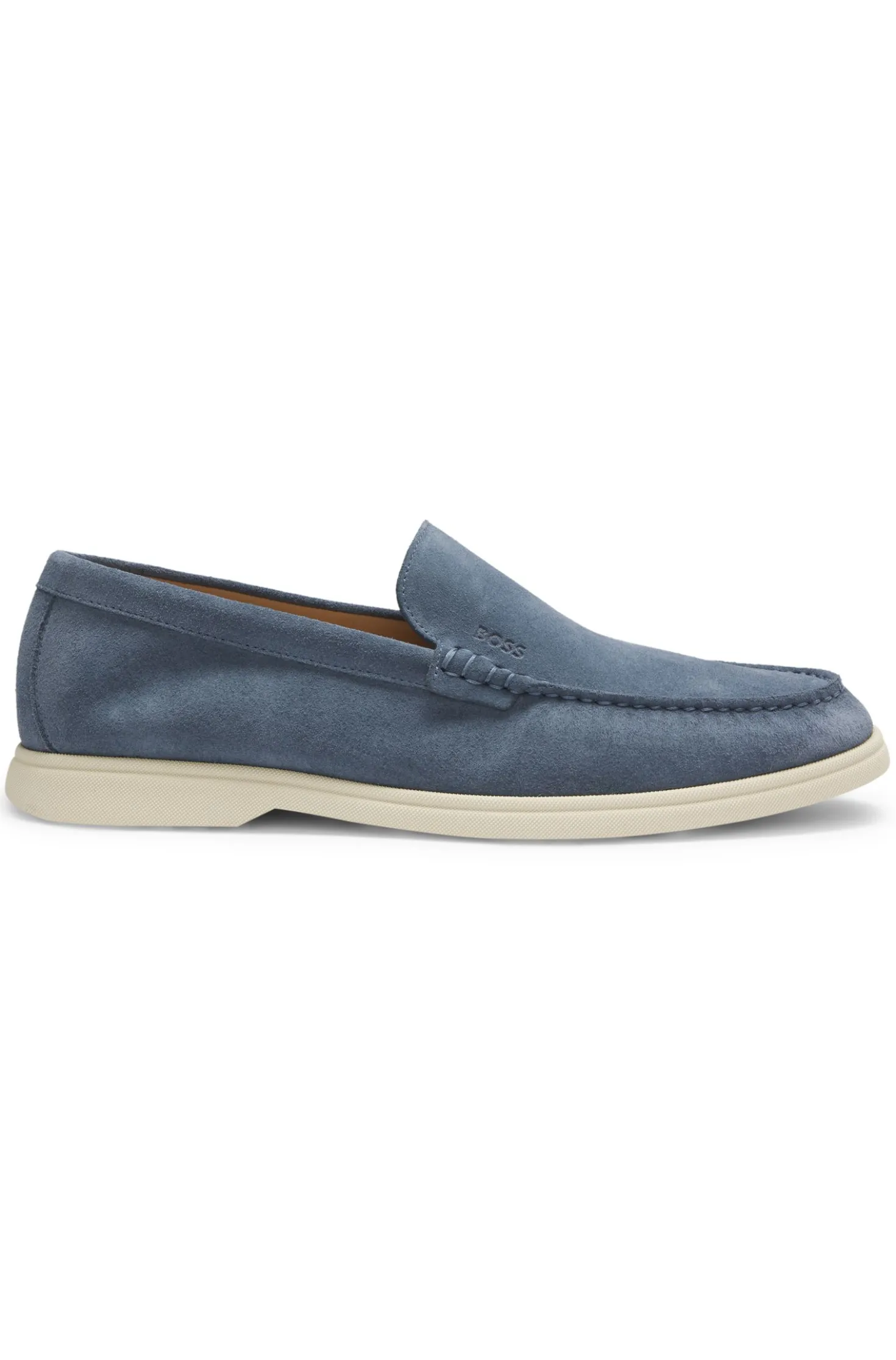 Suede loafers with embossed logo
