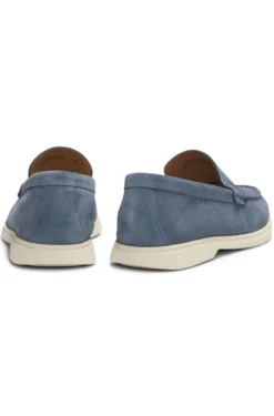 Suede loafers with embossed logo