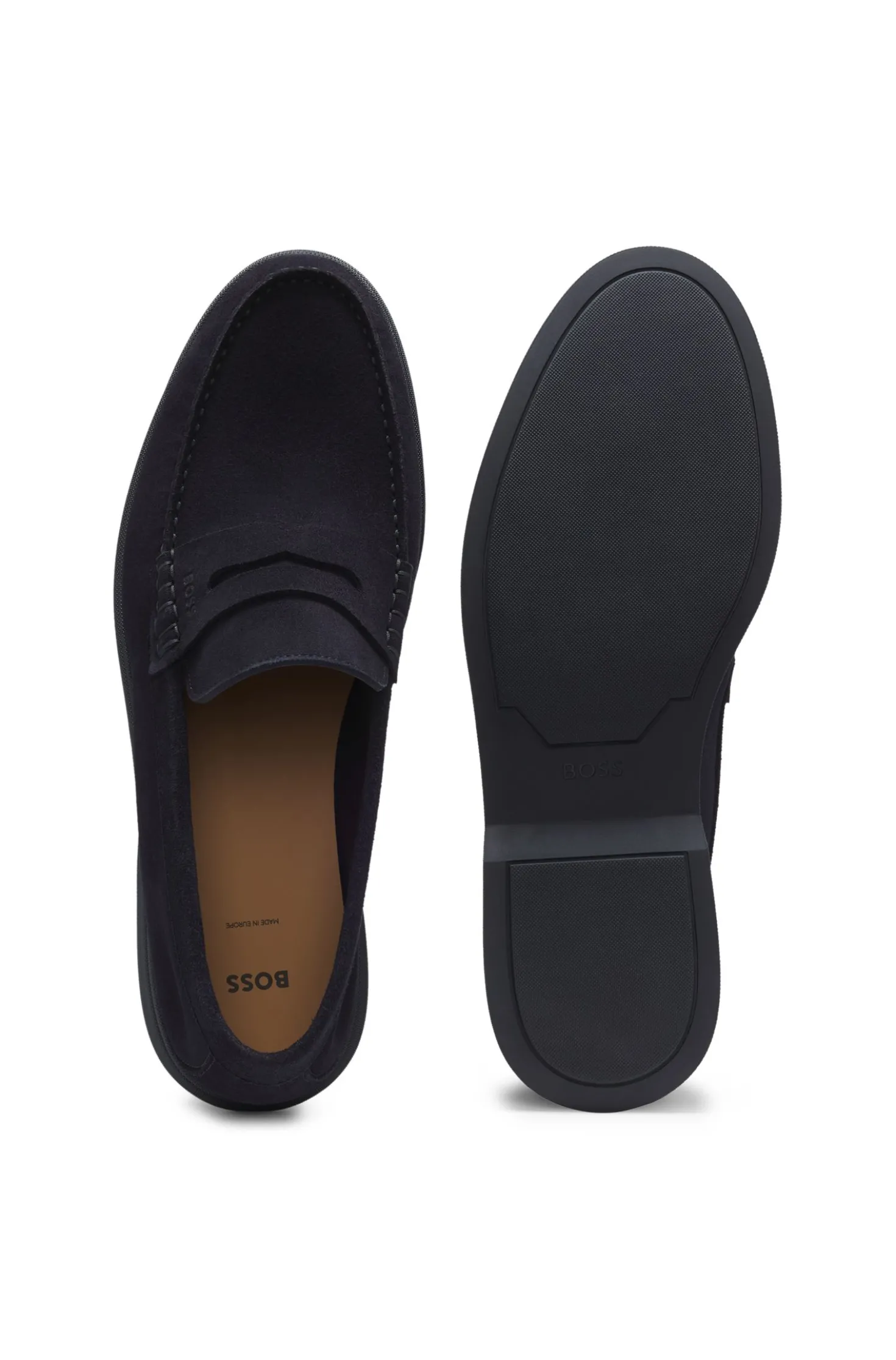 Suede loafers with logo penny trim