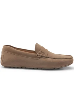 Suede moccasins with penny trim