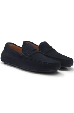 Suede moccasins with penny trim