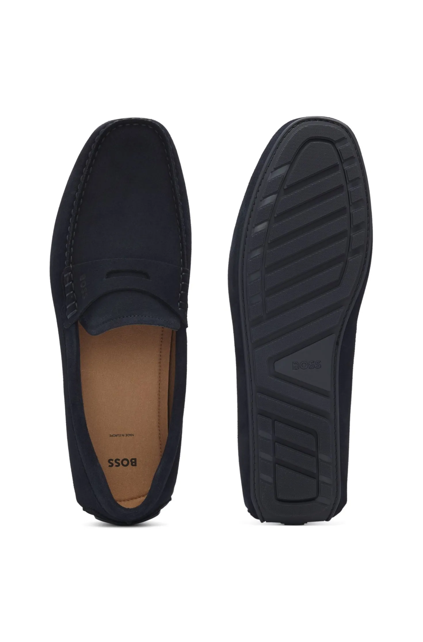 Suede moccasins with penny trim
