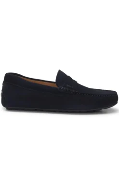 Suede moccasins with penny trim