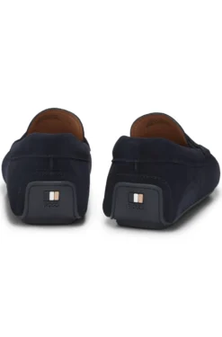 Suede moccasins with penny trim