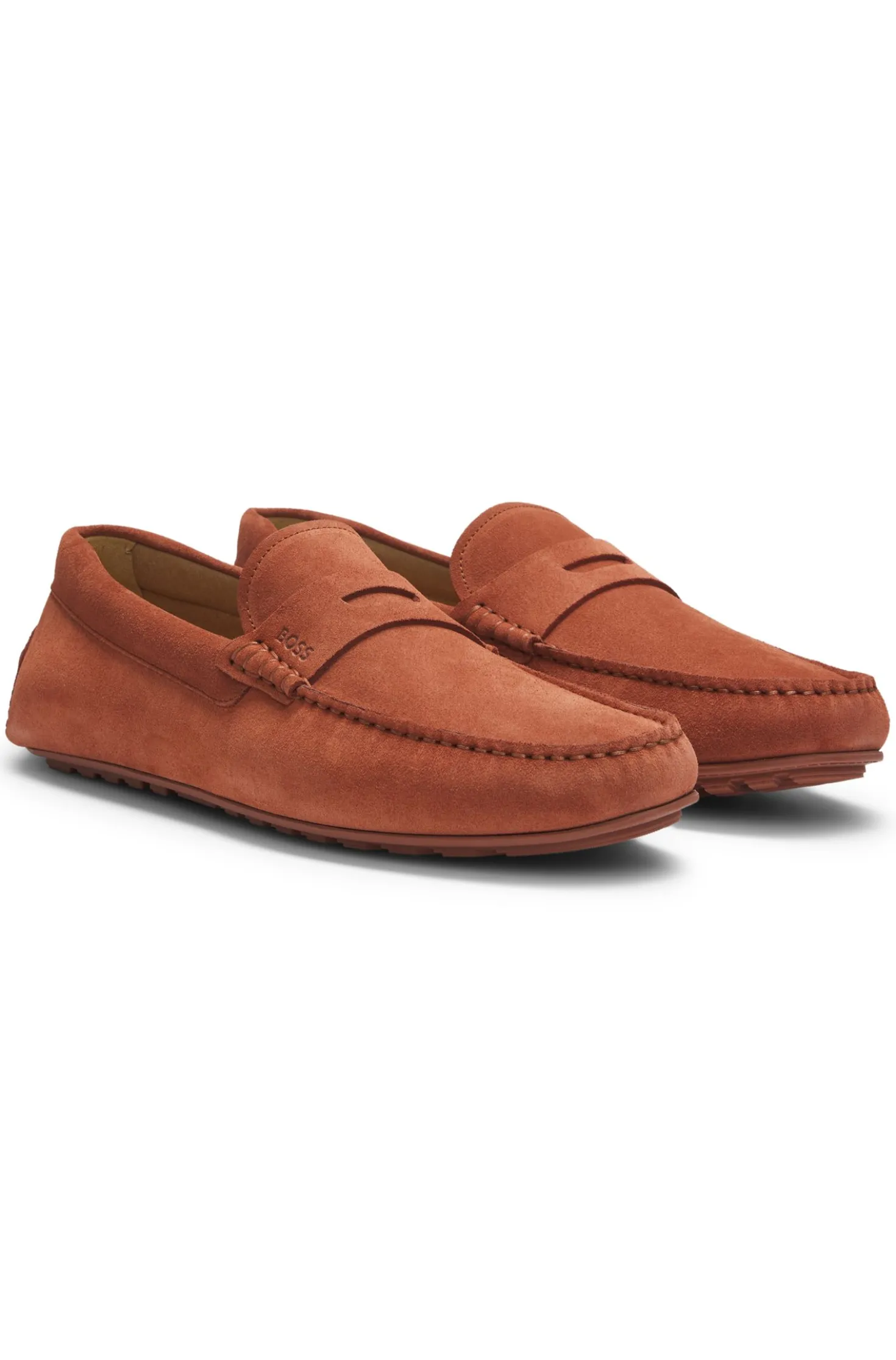 Suede moccasins with penny trim