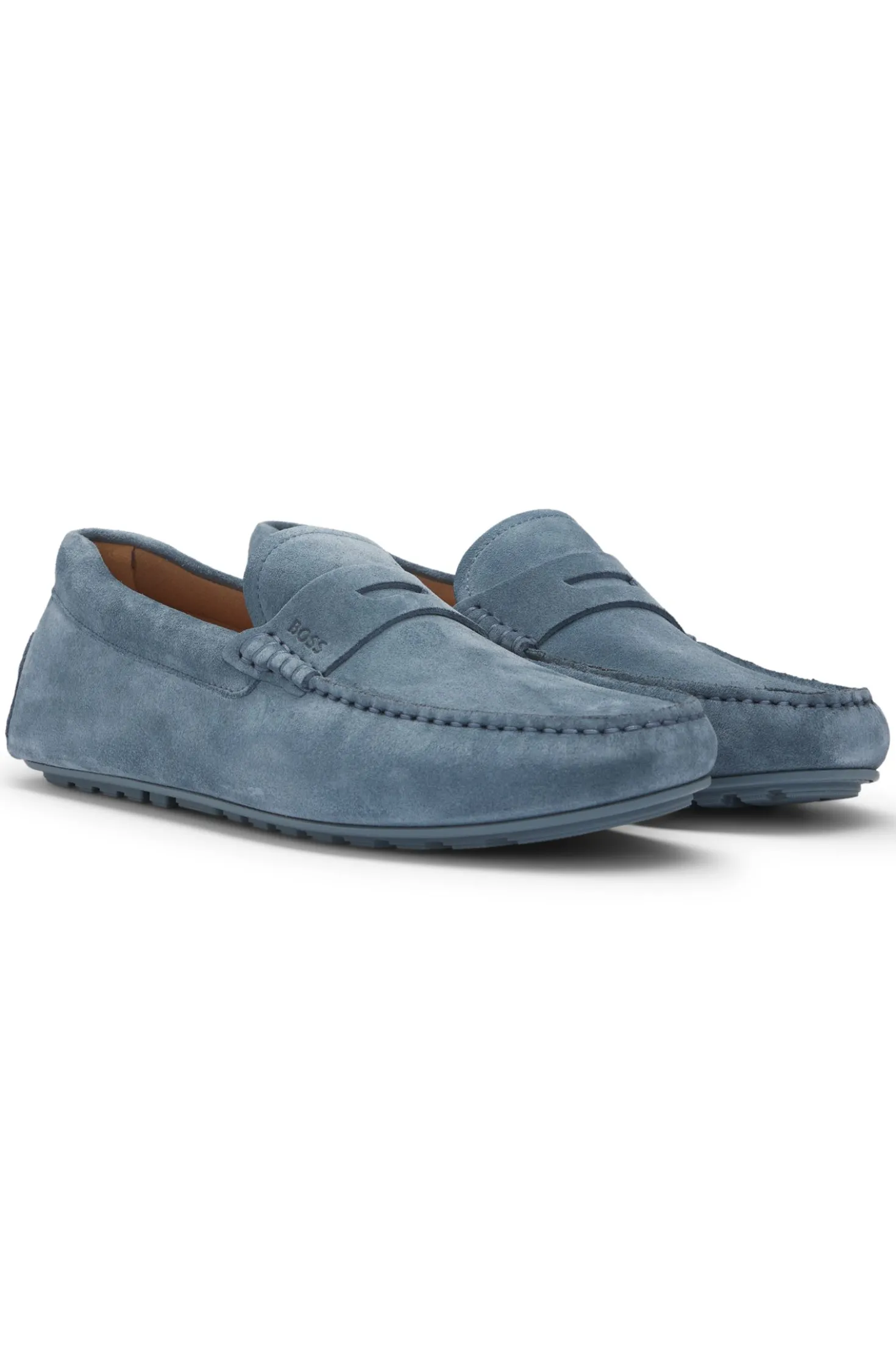 Suede moccasins with penny trim