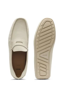 Suede moccasins with penny trim