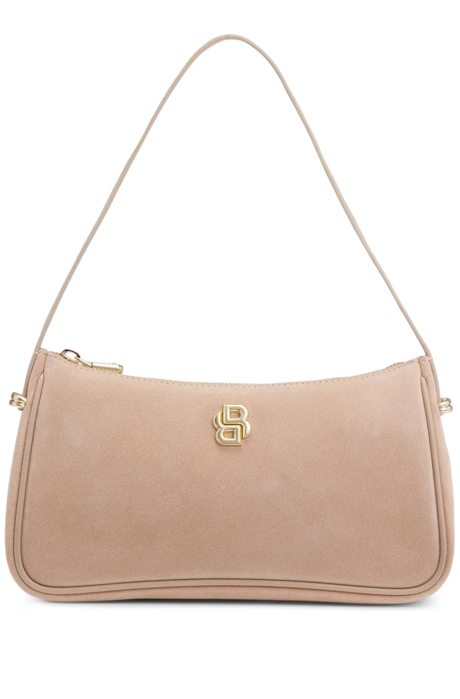 Suede shoulder bag with metallic Double B monogram