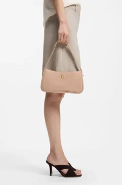 Suede shoulder bag with metallic Double B monogram