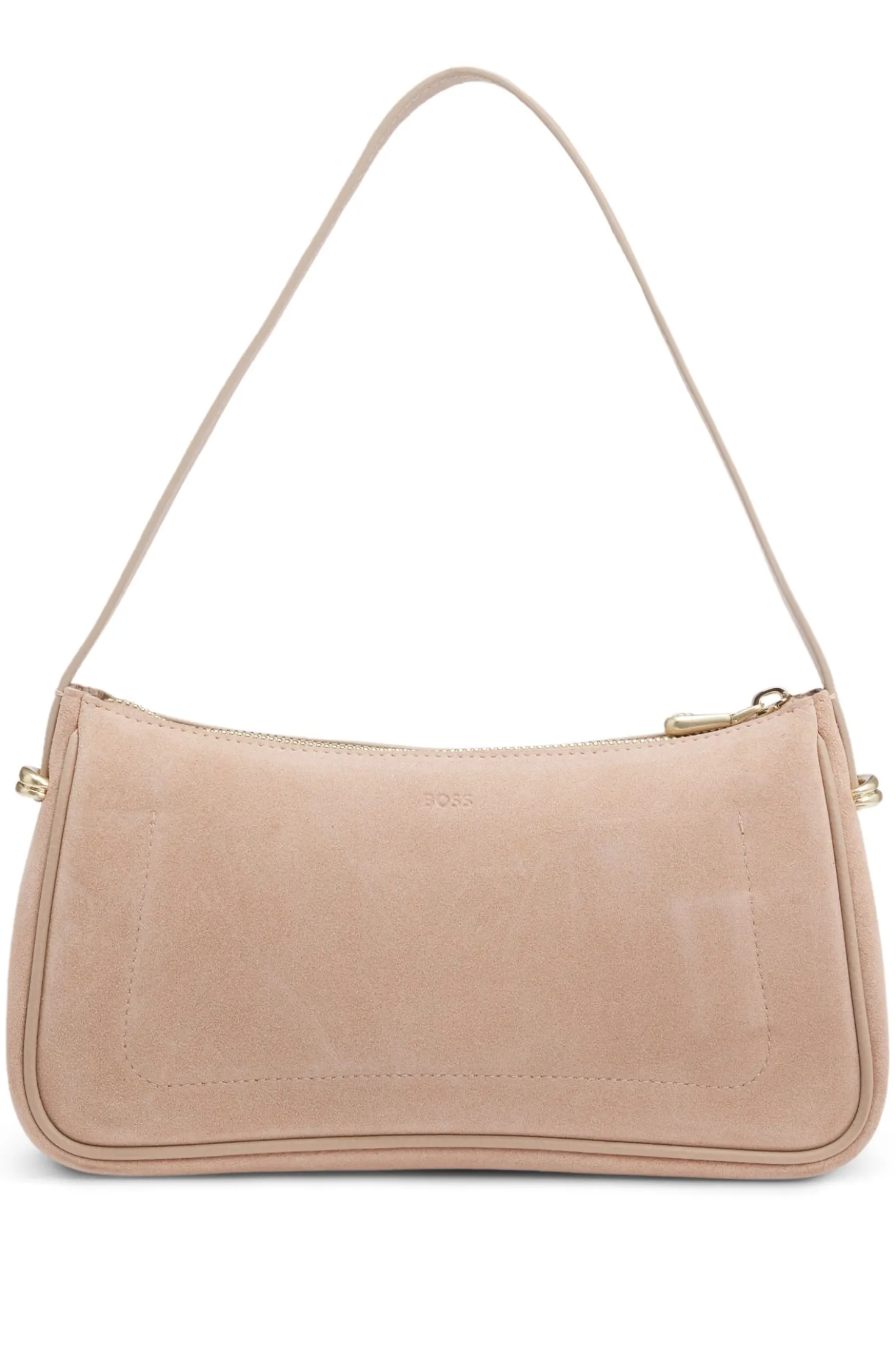 Suede shoulder bag with metallic Double B monogram