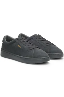 Suede trainers with gold-tone foil logo