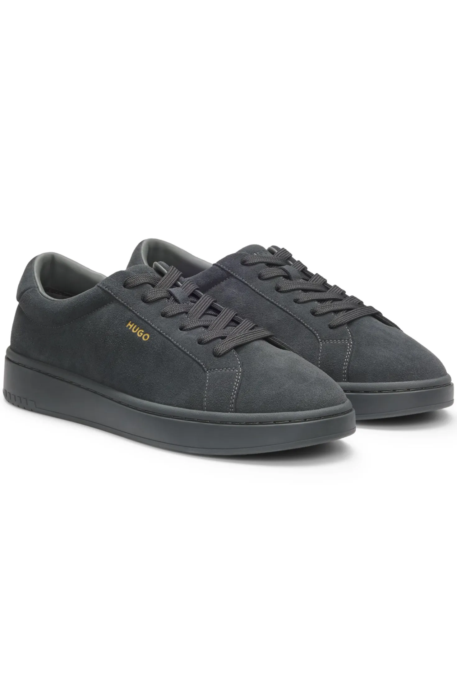 Suede trainers with gold-tone foil logo