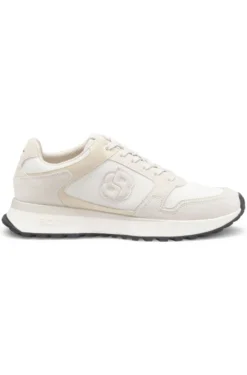 Suede-trim trainers with Double B monogram