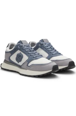 Suede-trim trainers with Double B monogram
