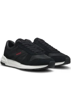 Suede-trim trainers with logo details