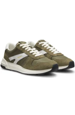 Suede-trim trainers with logo details