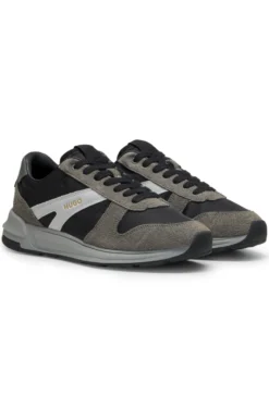 Suede-trim trainers with logo details