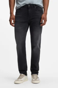 Tapered-fit jeans in black comfort-stretch denim