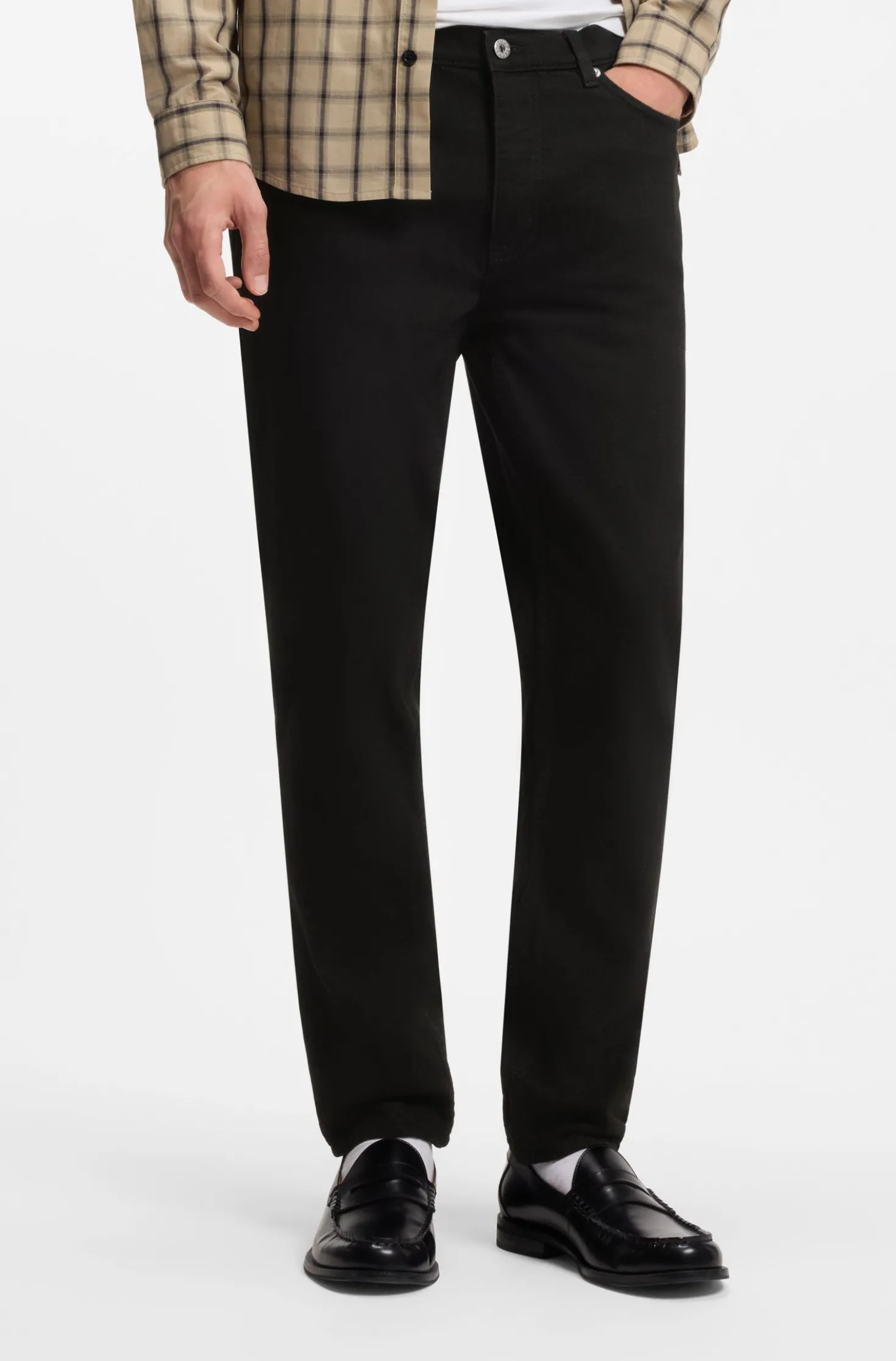 Tapered-fit jeans in black stretch denim
