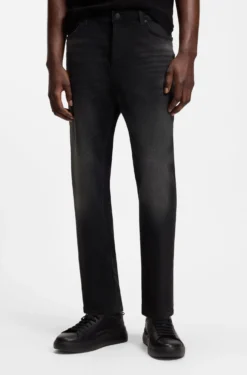 Tapered-fit jeans in black stretch denim