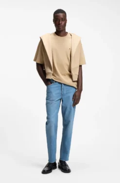 Tapered-fit jeans in bright-blue stretch denim